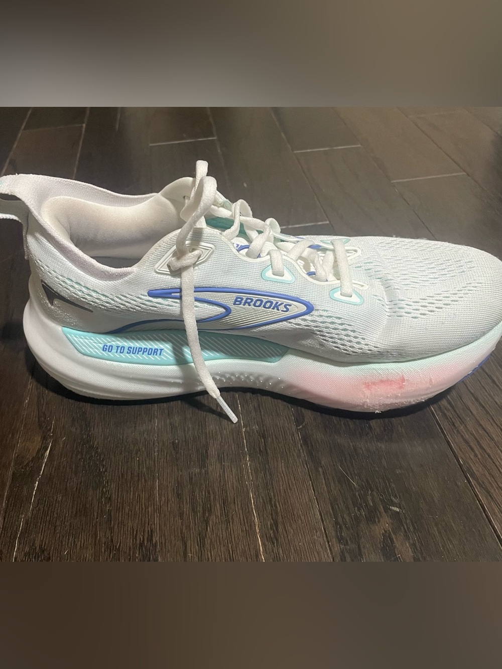 Brooks Glycerin 22 Women's Running Shoe  8.5 in White with Teal and Pink Accents - Picture 5 of 7